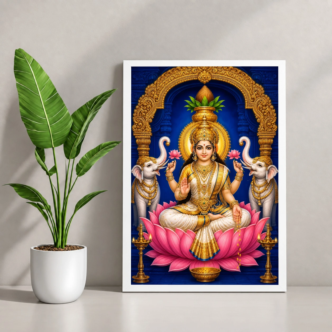 Pearl White Saree Varalakshmi Photo Frame – Blue Temple Art, view 4
