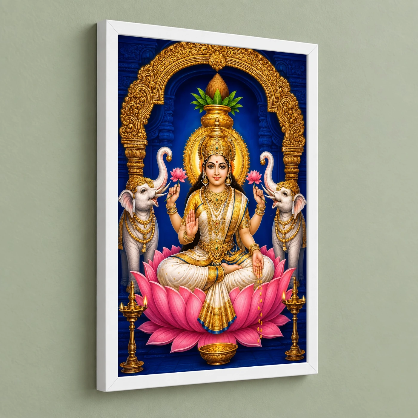 Pearl White Saree Varalakshmi Photo Frame – Blue Temple Art, view 5