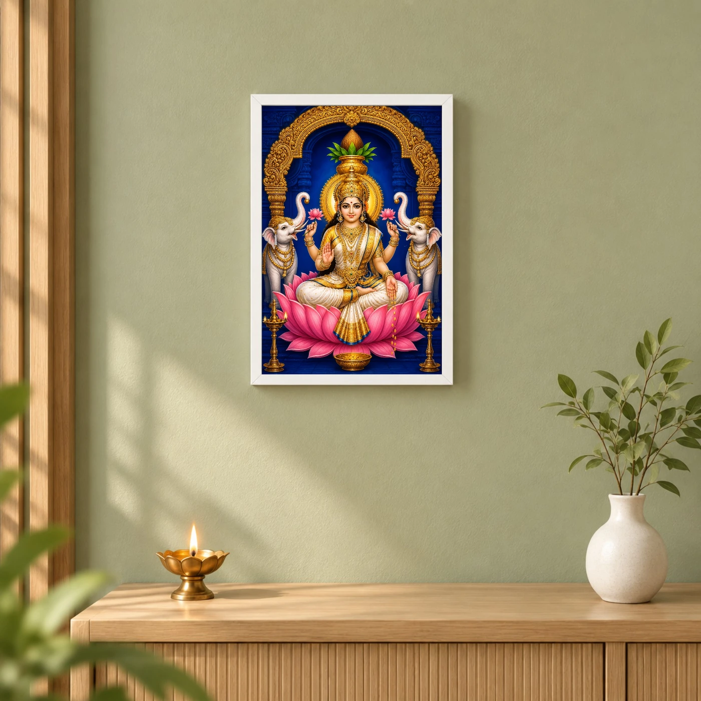 Pearl White Saree Varalakshmi Photo Frame – Blue Temple Art, view 6