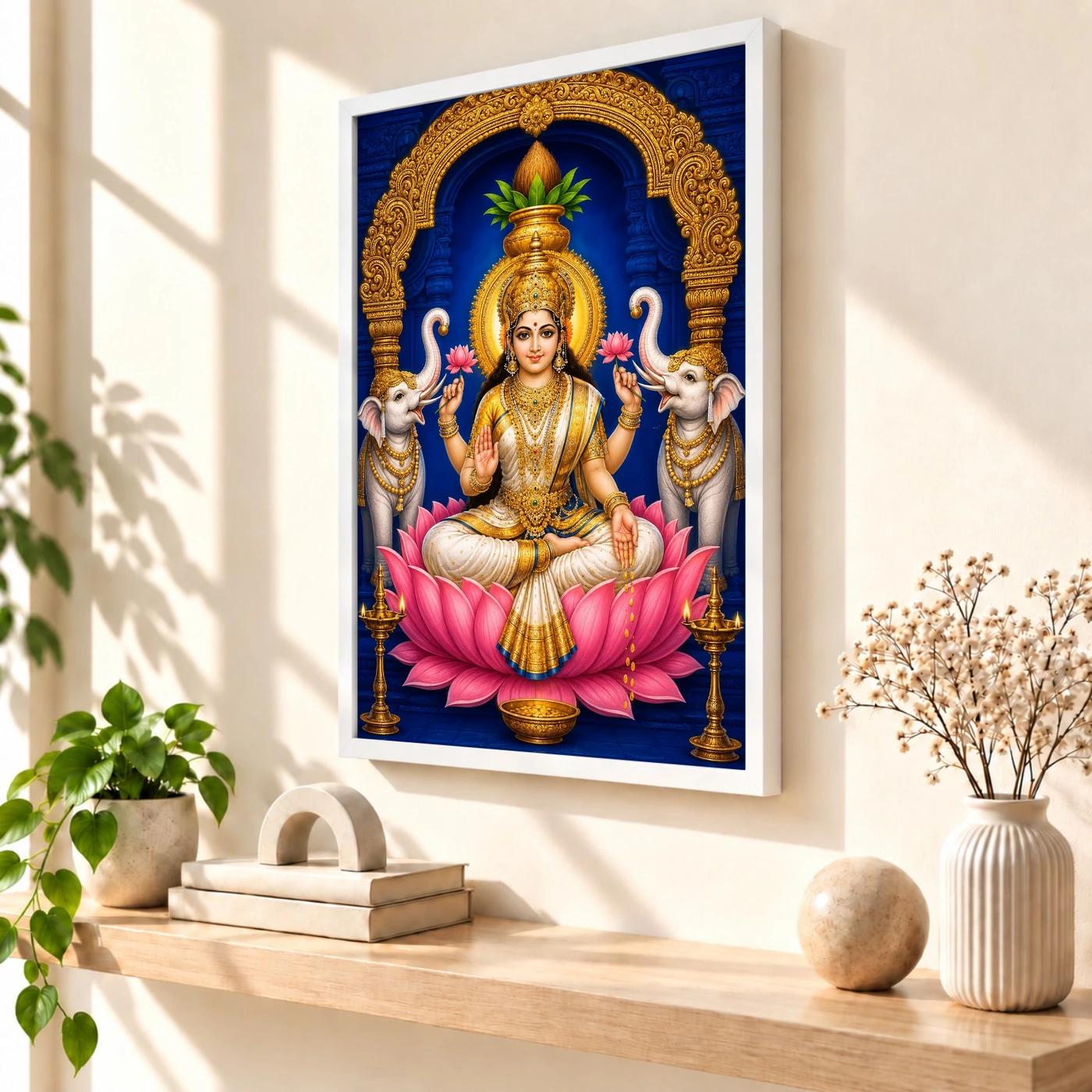 Pearl White Saree Varalakshmi Photo Frame – Blue Temple Art, view 7