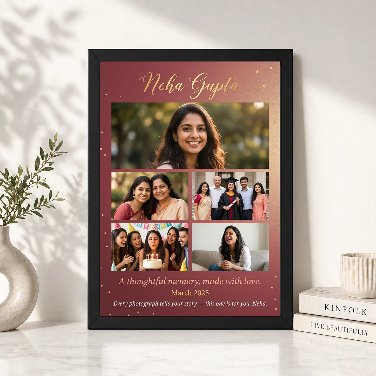 Personalized Collage Photo Frame Custom Name Elegant Multi Photo Frame, view 4