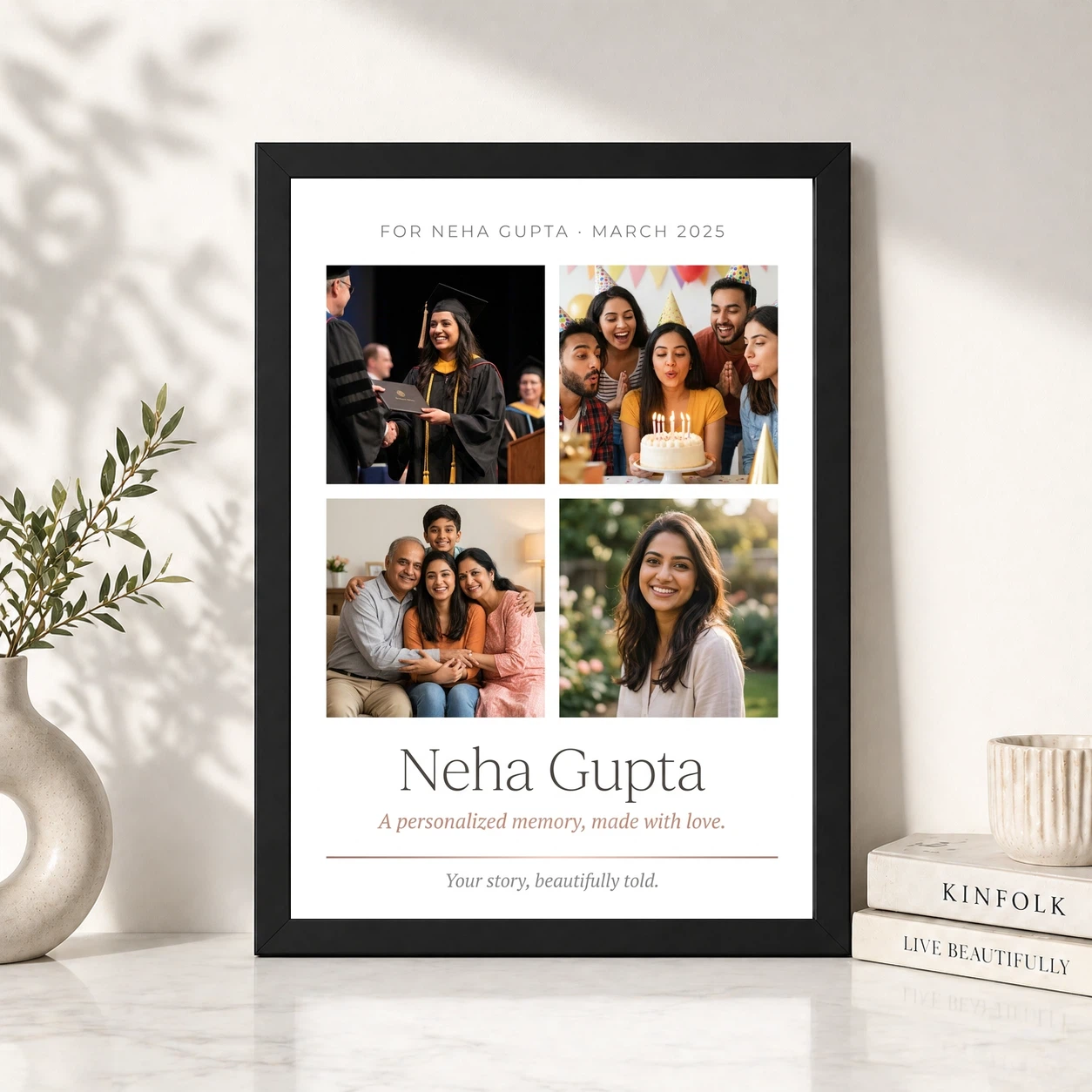 Personalized Collage Photo Frame Floral Elegant Name Memories Photo Frame, view 4
