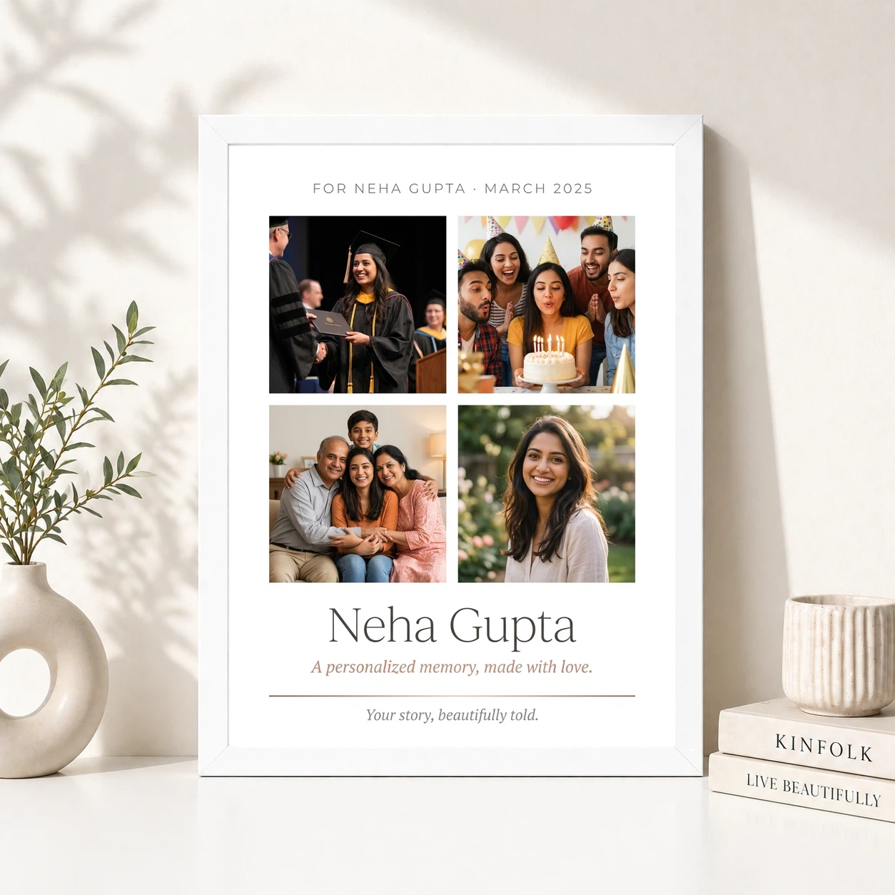Personalized Collage Photo Frame Floral Elegant Name Memories Photo Frame, view 8