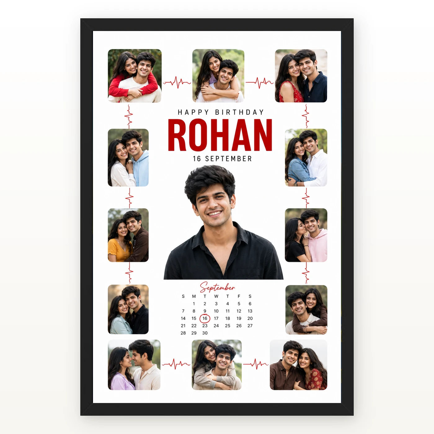 Personalized Heartline Timeline Photo Grid Frame With Message
