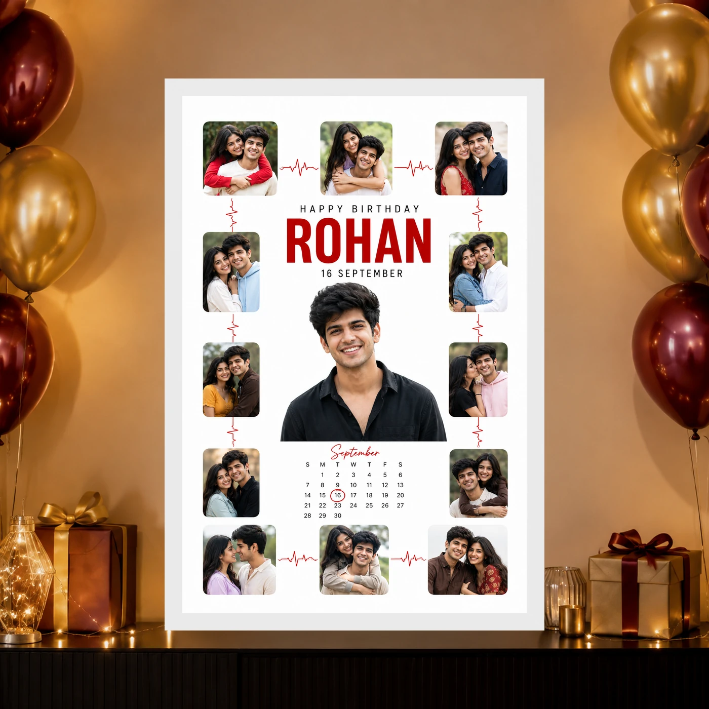 Personalized Heartline Timeline Photo Grid Frame With Message, view 10