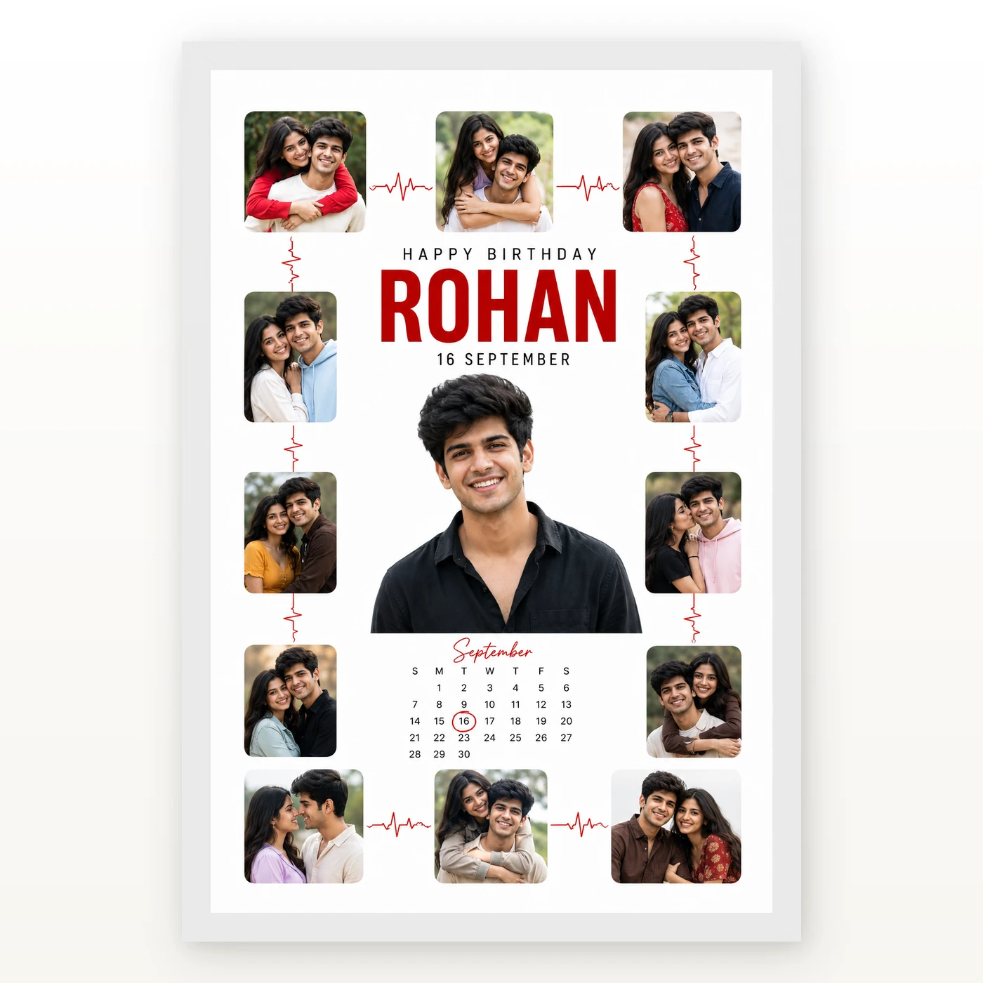 Personalized Heartline Timeline Photo Grid Frame With Message, view 2