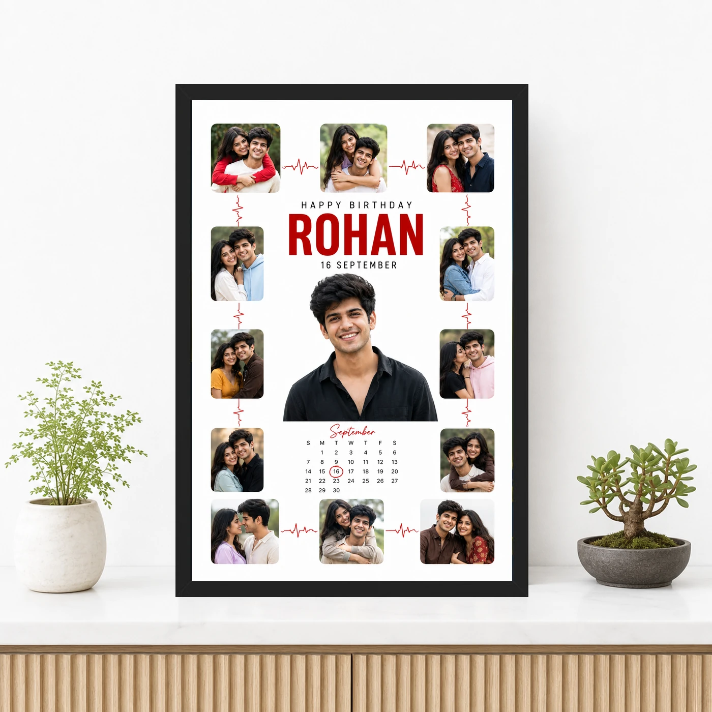 Personalized Heartline Timeline Photo Grid Frame With Message, view 3