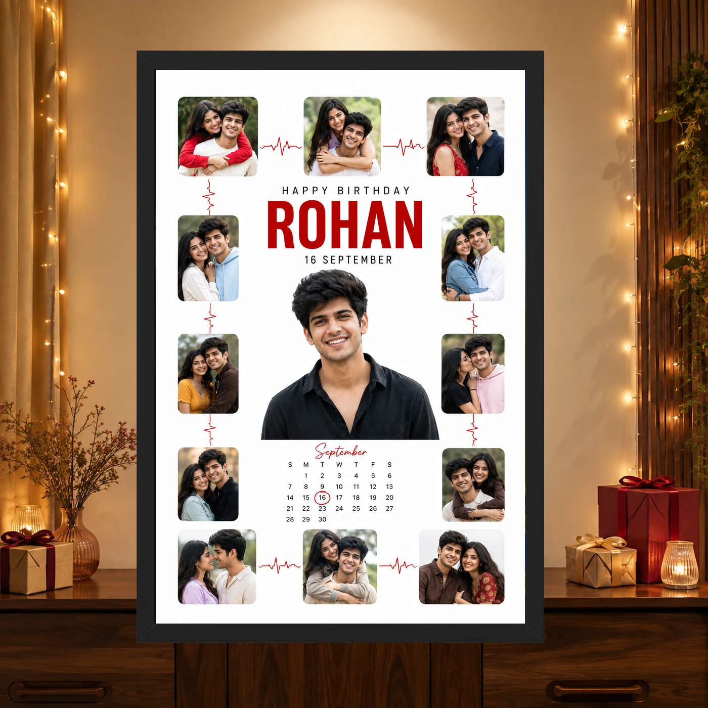 Personalized Heartline Timeline Photo Grid Frame With Message, view 4