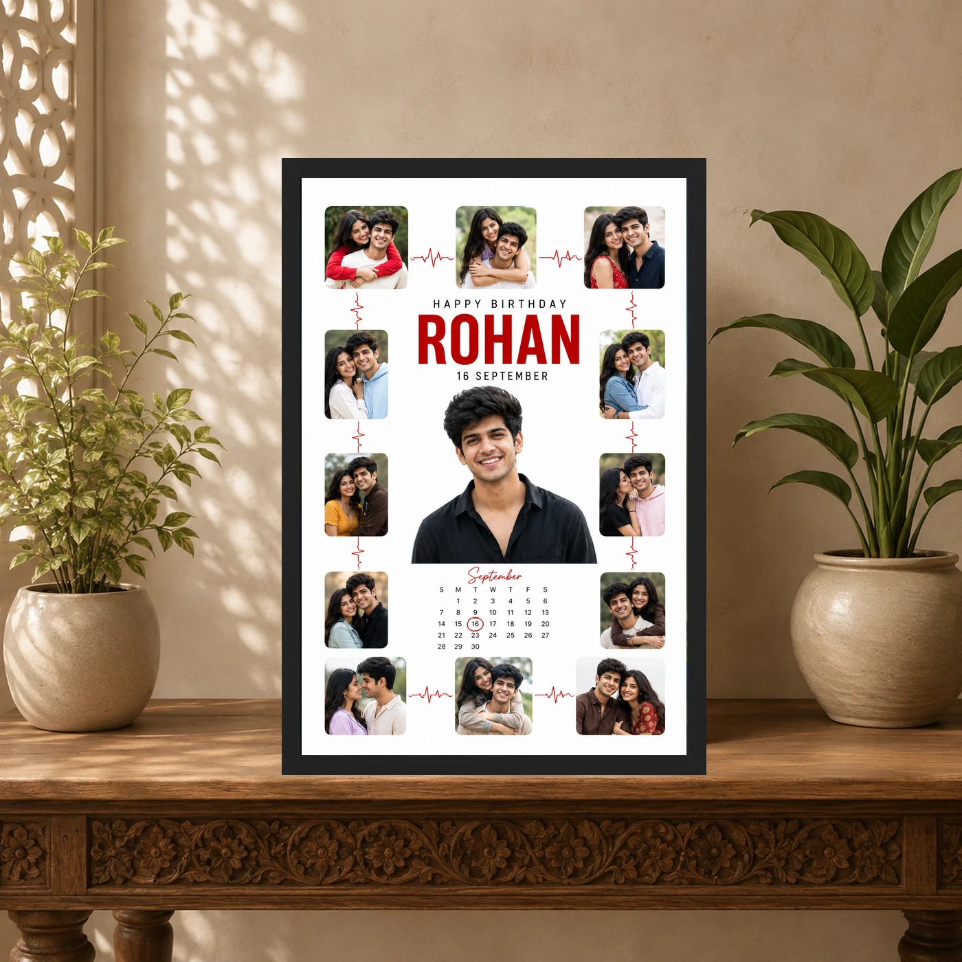 Personalized Heartline Timeline Photo Grid Frame With Message, view 5