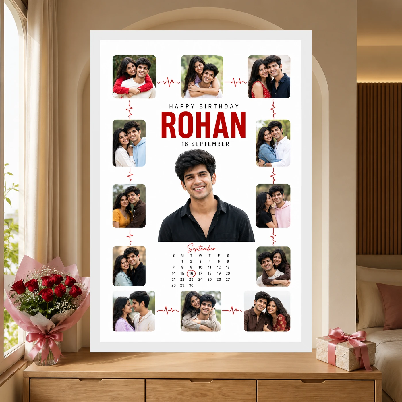 Personalized Heartline Timeline Photo Grid Frame With Message, view 6