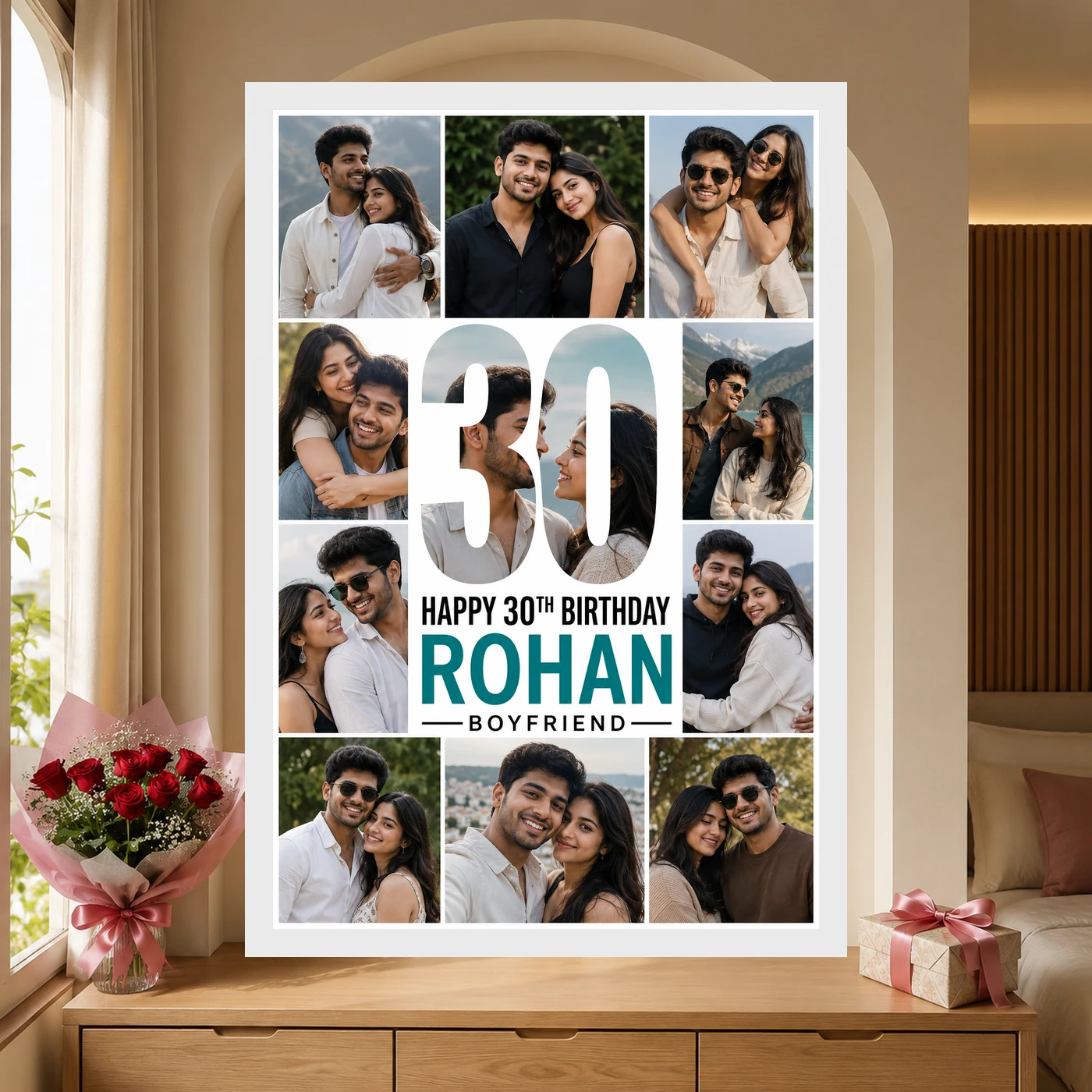 Personalized Milestone Number Photo Mosaic Frame With Message, view 6