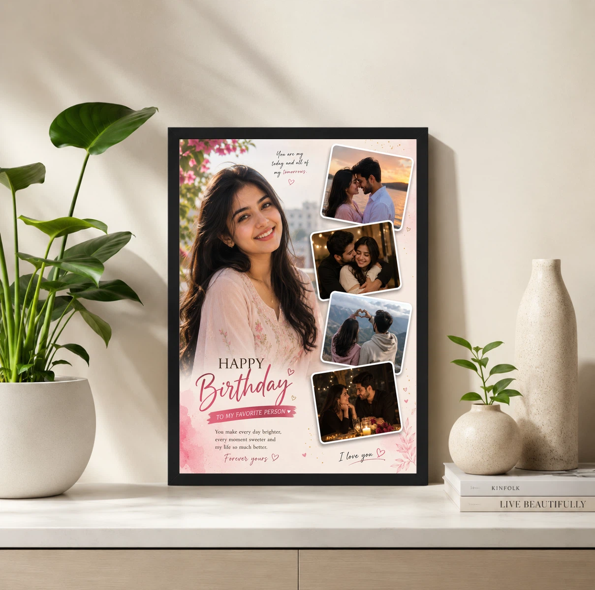 Personalized Wife Birthday Photo Frame Romantic Heart Design, view 2
