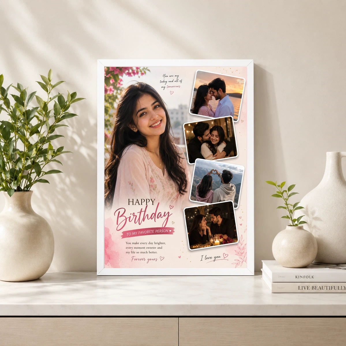 Personalized Wife Birthday Photo Frame Romantic Heart Design, view 4