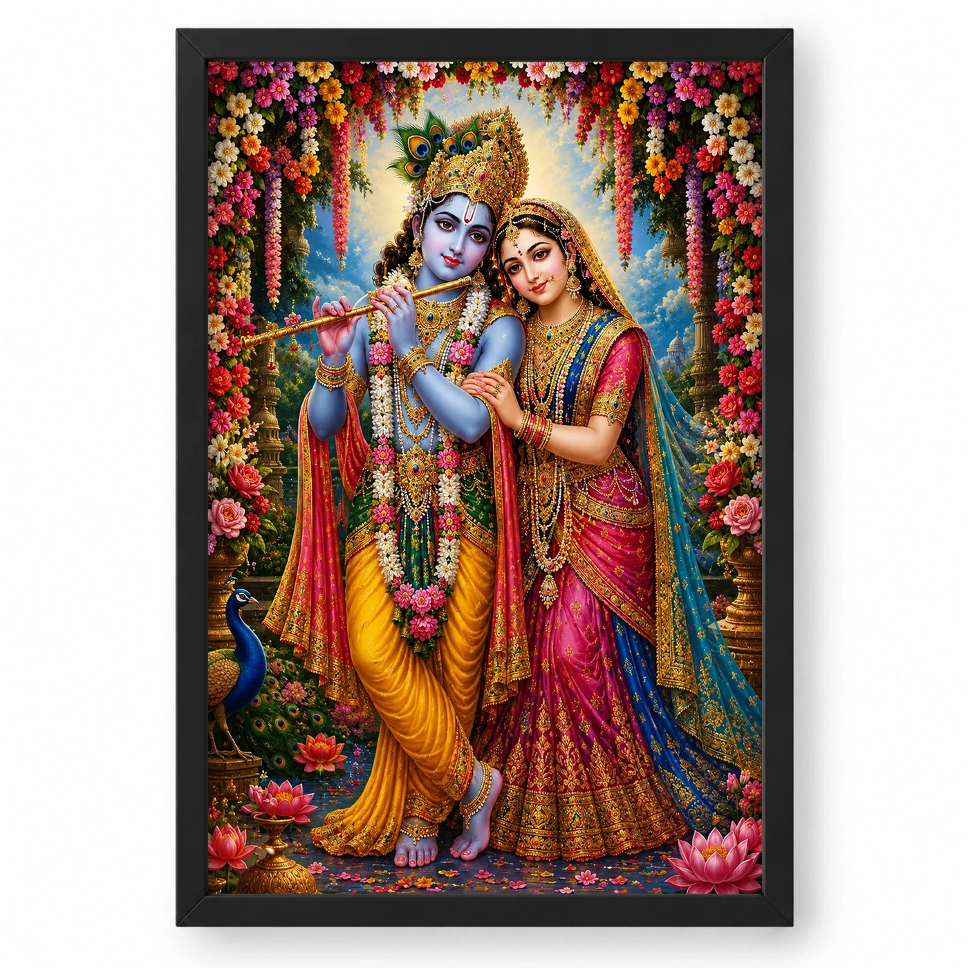 Radha Krishna Grand Festival Flower Decoration Photo Frame