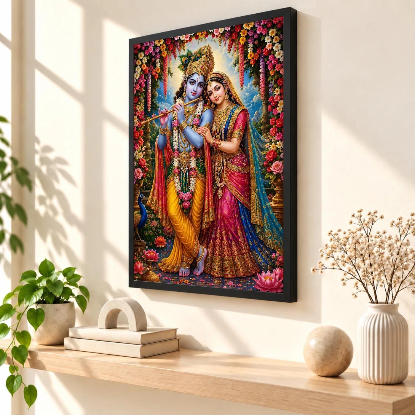 Radha Krishna Grand Festival Flower Decoration Photo Frame, view 2
