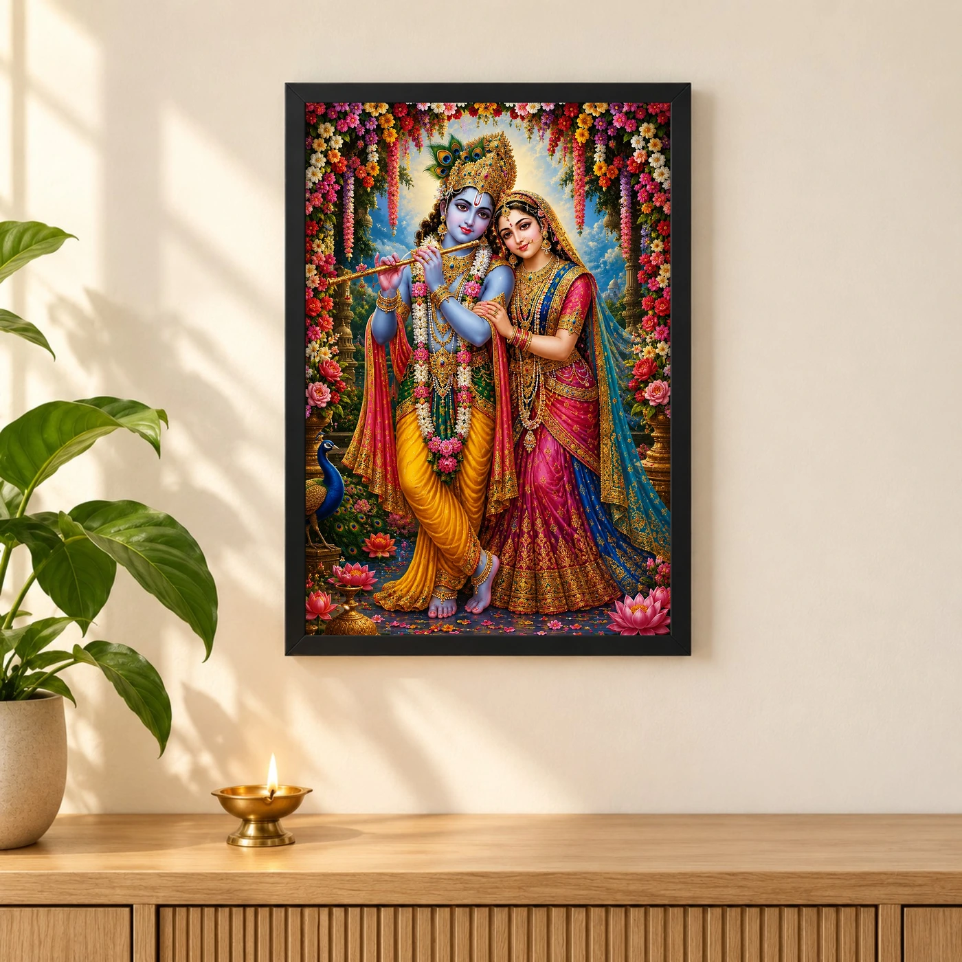 Radha Krishna Grand Festival Flower Decoration Photo Frame, view 3