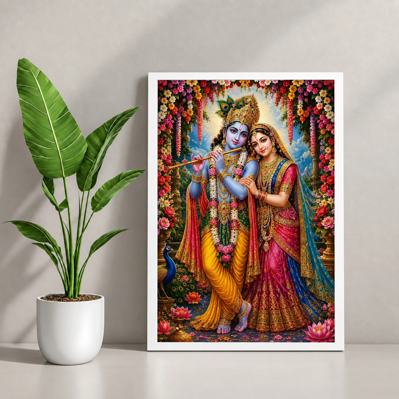 Radha Krishna Grand Festival Flower Decoration Photo Frame, view 4