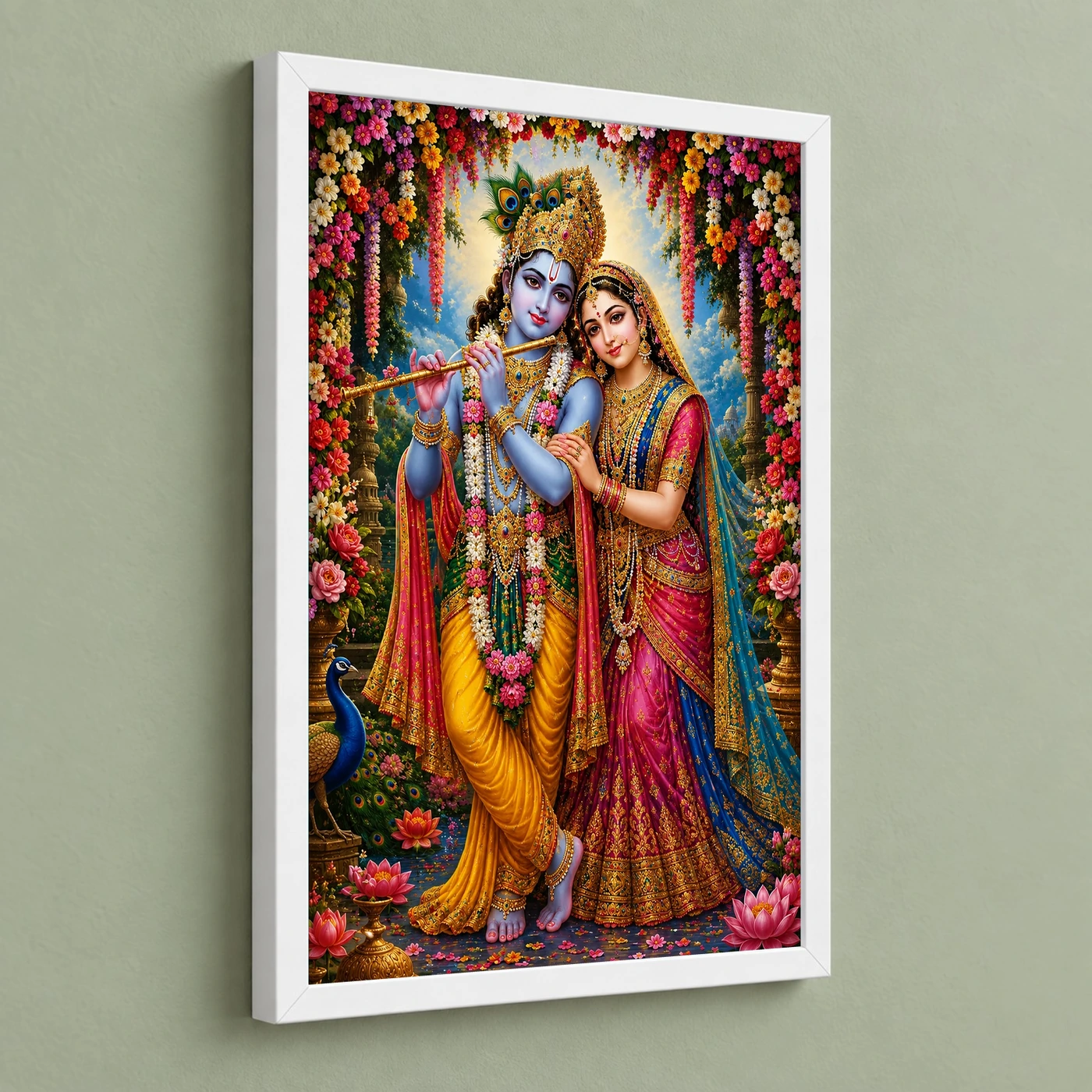 Radha Krishna Grand Festival Flower Decoration Photo Frame, view 5