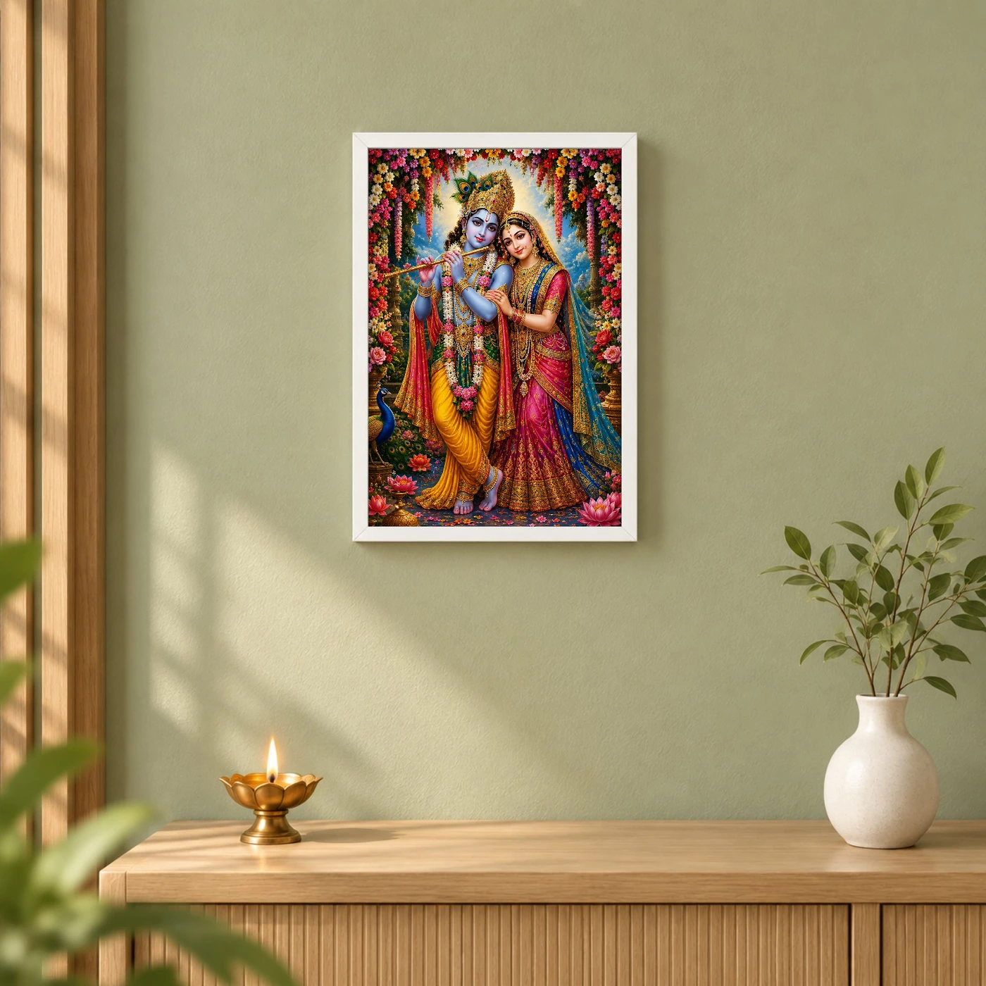 Radha Krishna Grand Festival Flower Decoration Photo Frame, view 6