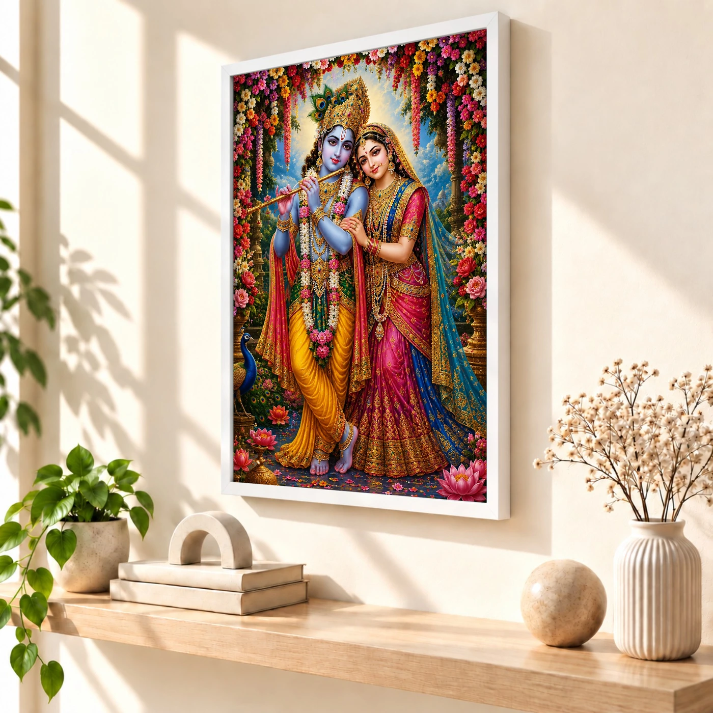 Radha Krishna Grand Festival Flower Decoration Photo Frame, view 7