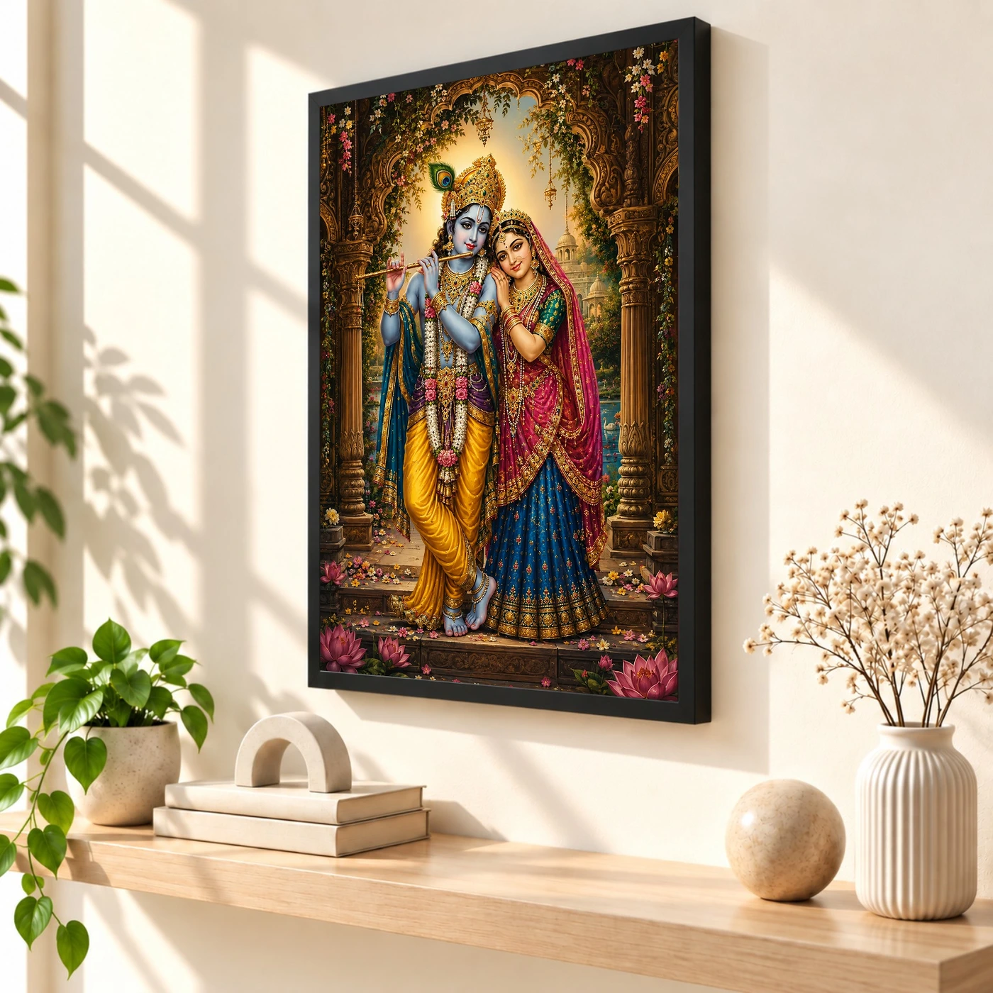 Radha Krishna Heritage Temple Architecture Backdrop Photo Frame, view 2