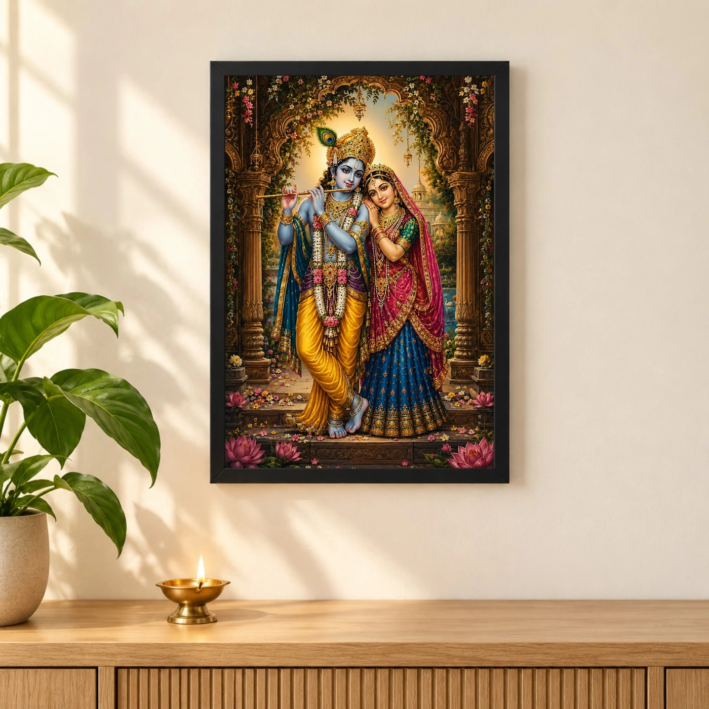 Radha Krishna Heritage Temple Architecture Backdrop Photo Frame, view 3