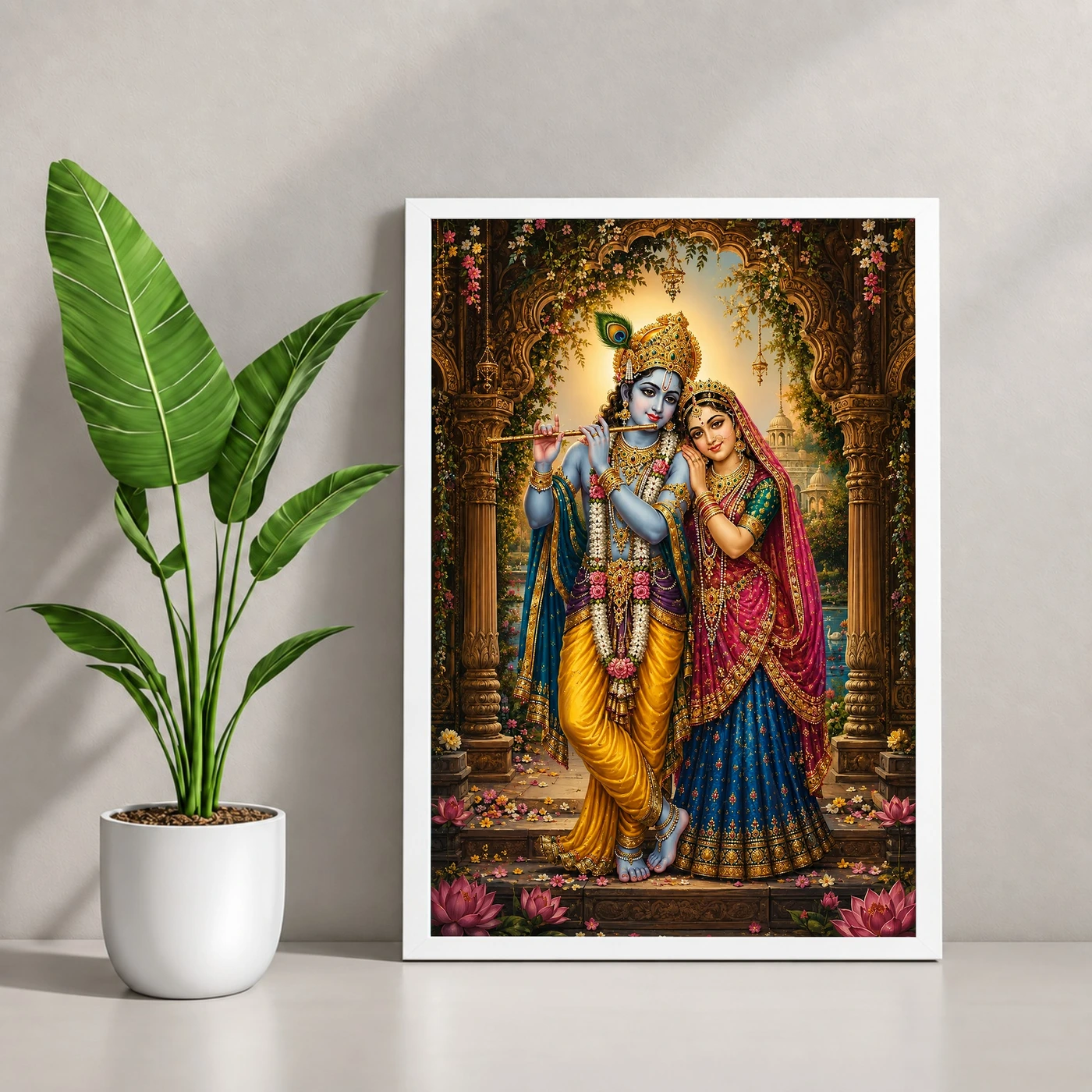 Radha Krishna Heritage Temple Architecture Backdrop Photo Frame, view 4