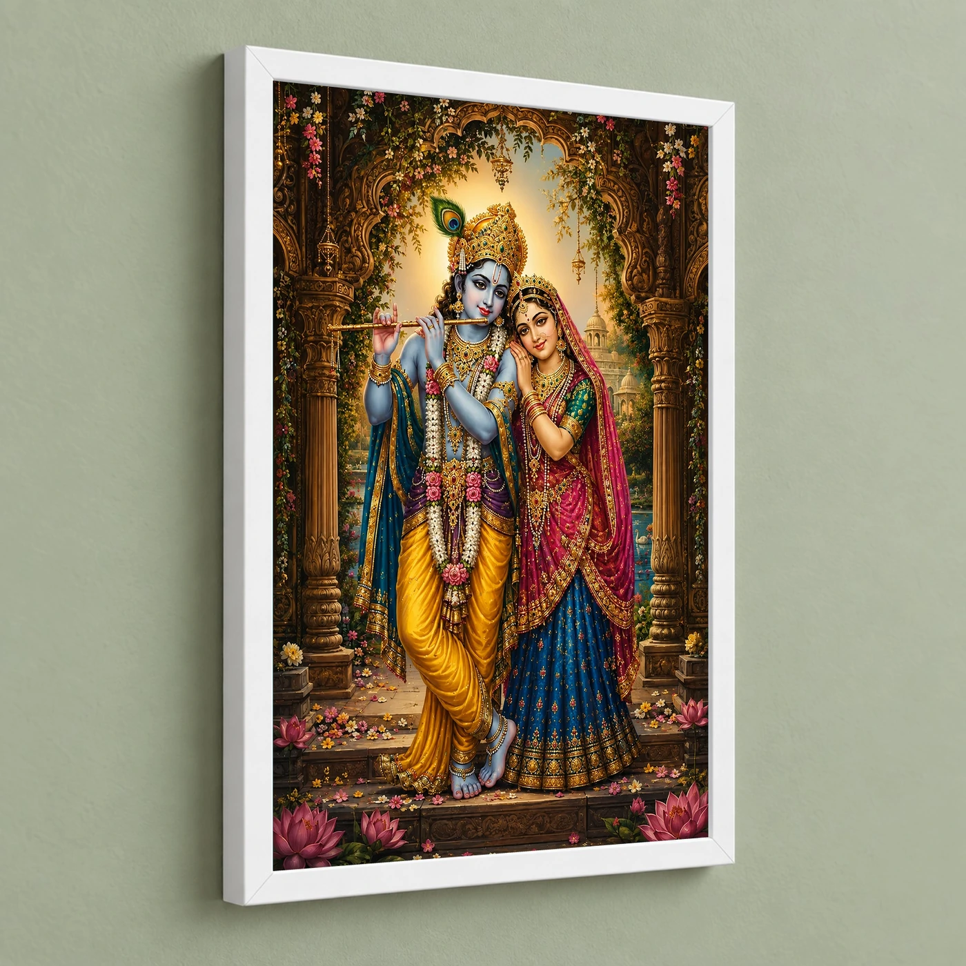 Radha Krishna Heritage Temple Architecture Backdrop Photo Frame, view 5