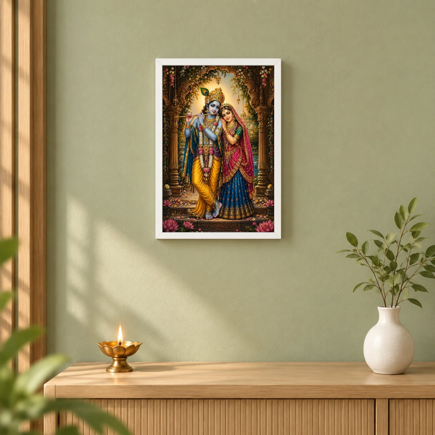 Radha Krishna Heritage Temple Architecture Backdrop Photo Frame, view 6