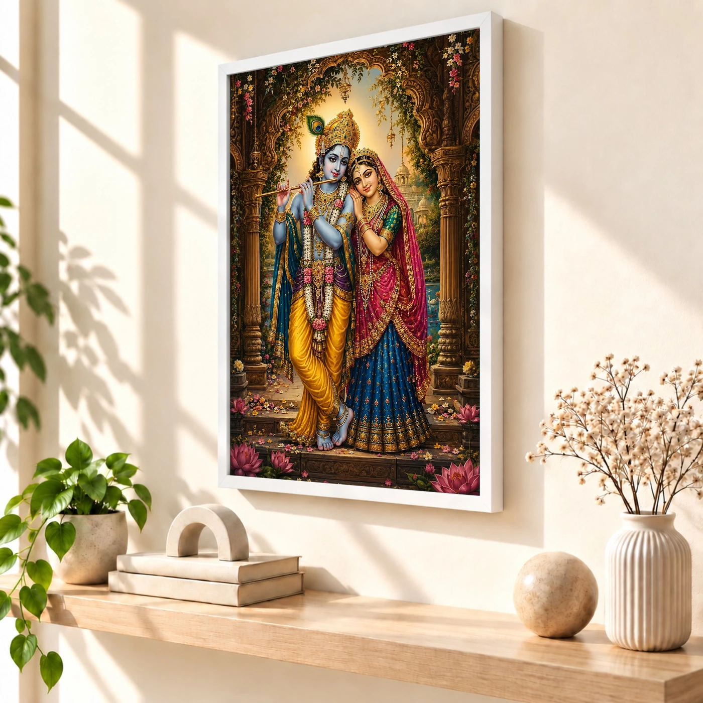Radha Krishna Heritage Temple Architecture Backdrop Photo Frame, view 7