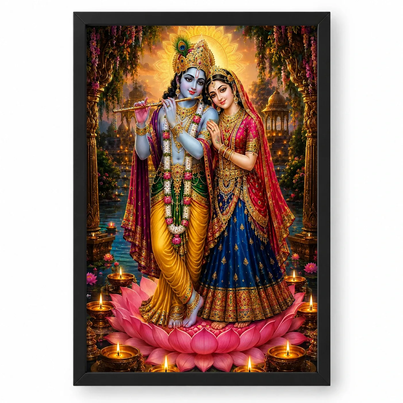 Radha Krishna Lotus And Diya Radiance Photo Frame