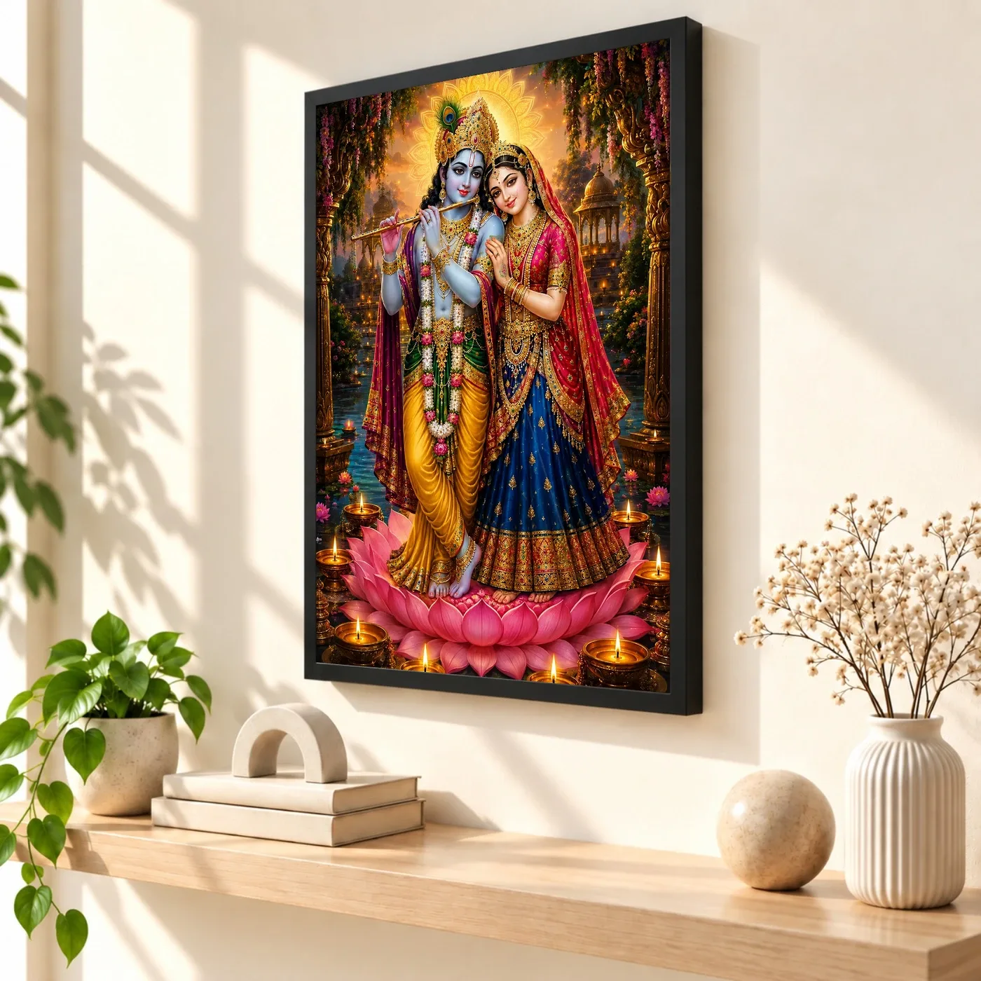 Radha Krishna Lotus And Diya Radiance Photo Frame, view 2