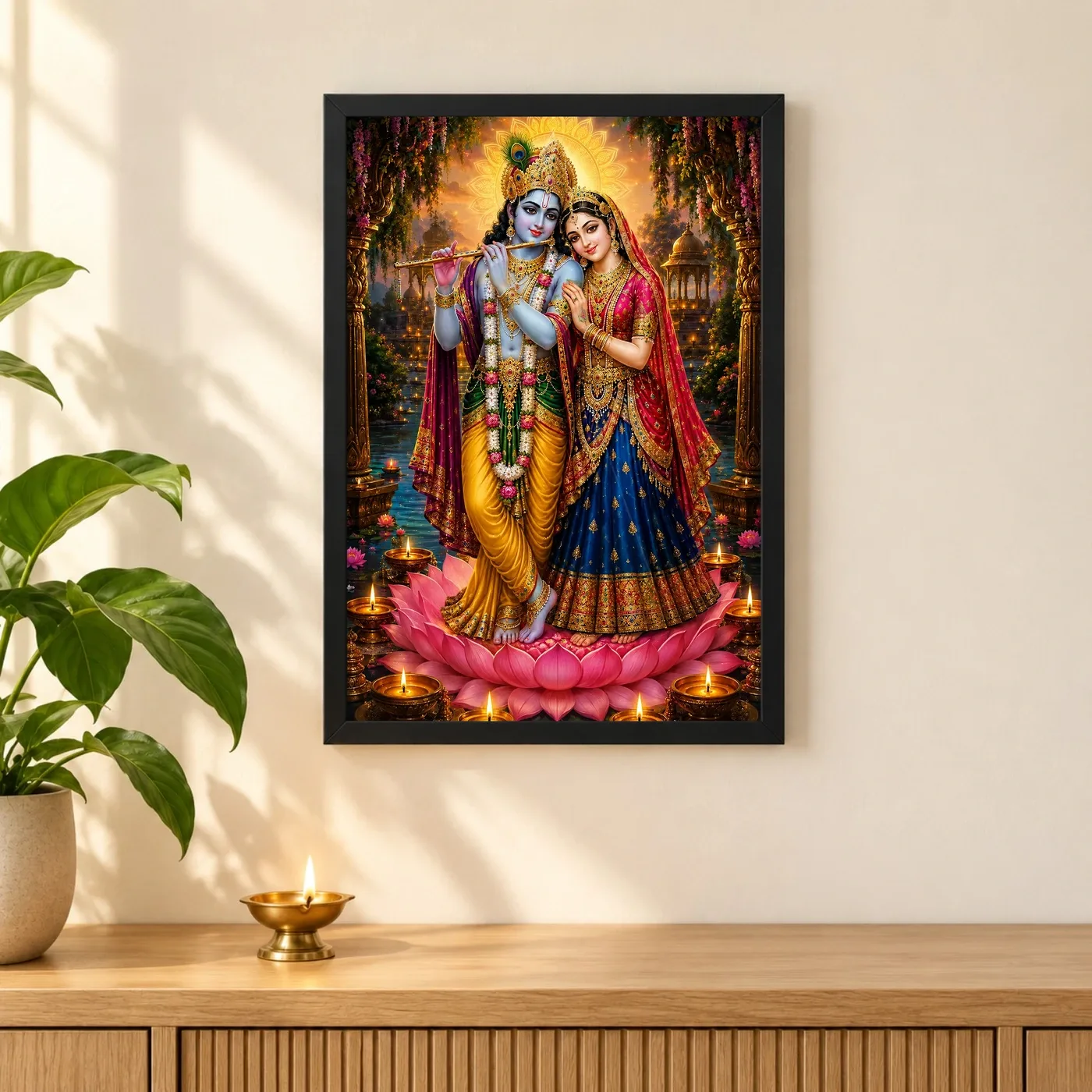 Radha Krishna Lotus And Diya Radiance Photo Frame, view 3