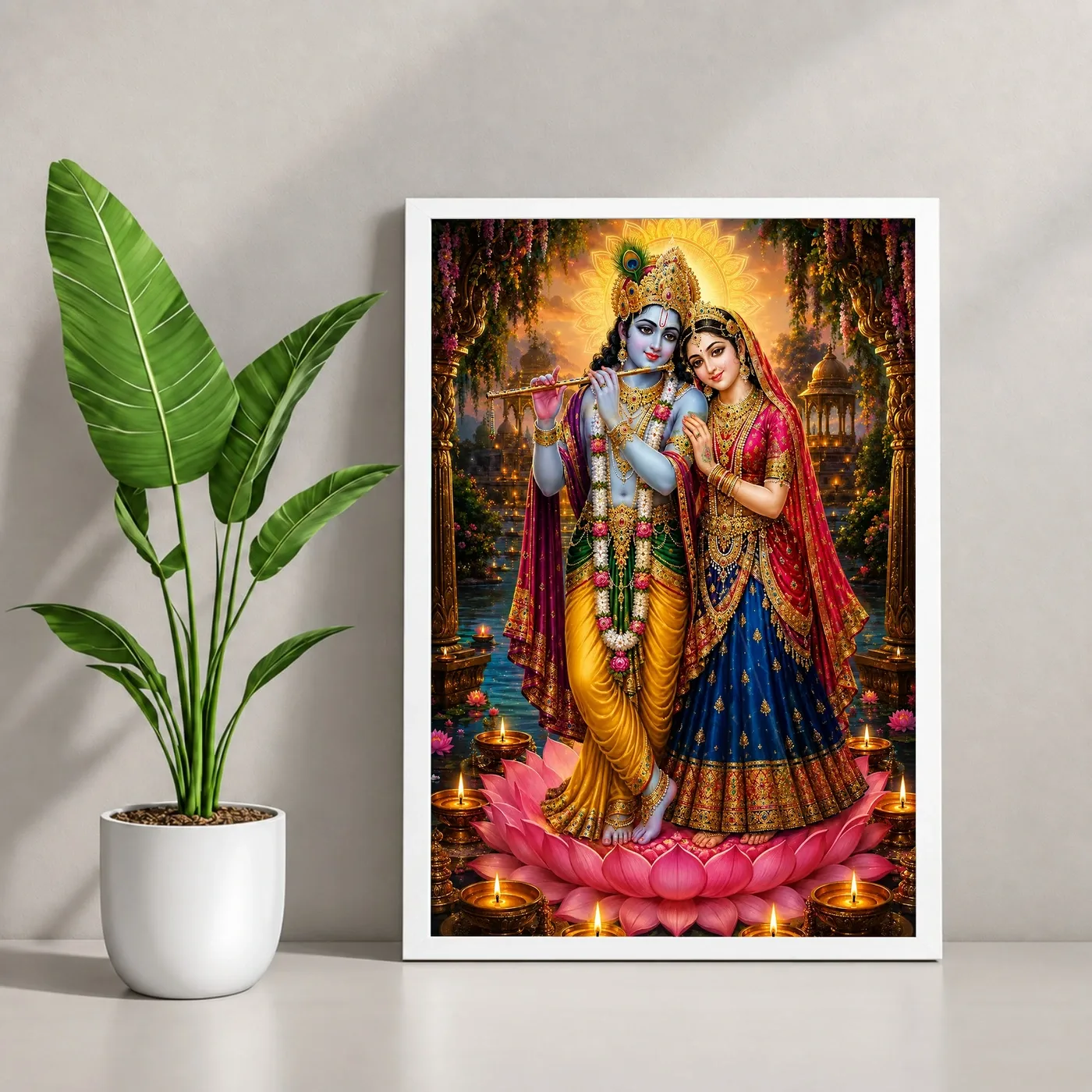 Radha Krishna Lotus And Diya Radiance Photo Frame, view 4