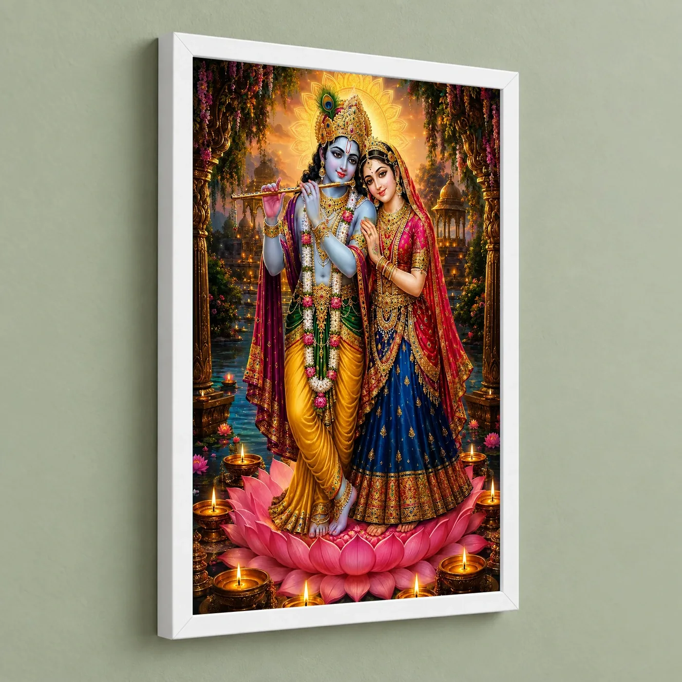 Radha Krishna Lotus And Diya Radiance Photo Frame, view 5