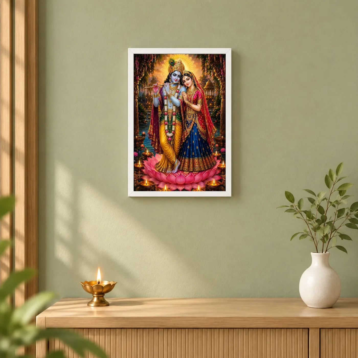 Radha Krishna Lotus And Diya Radiance Photo Frame, view 6