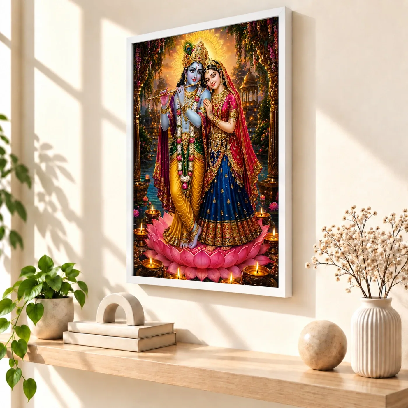 Radha Krishna Lotus And Diya Radiance Photo Frame, view 7