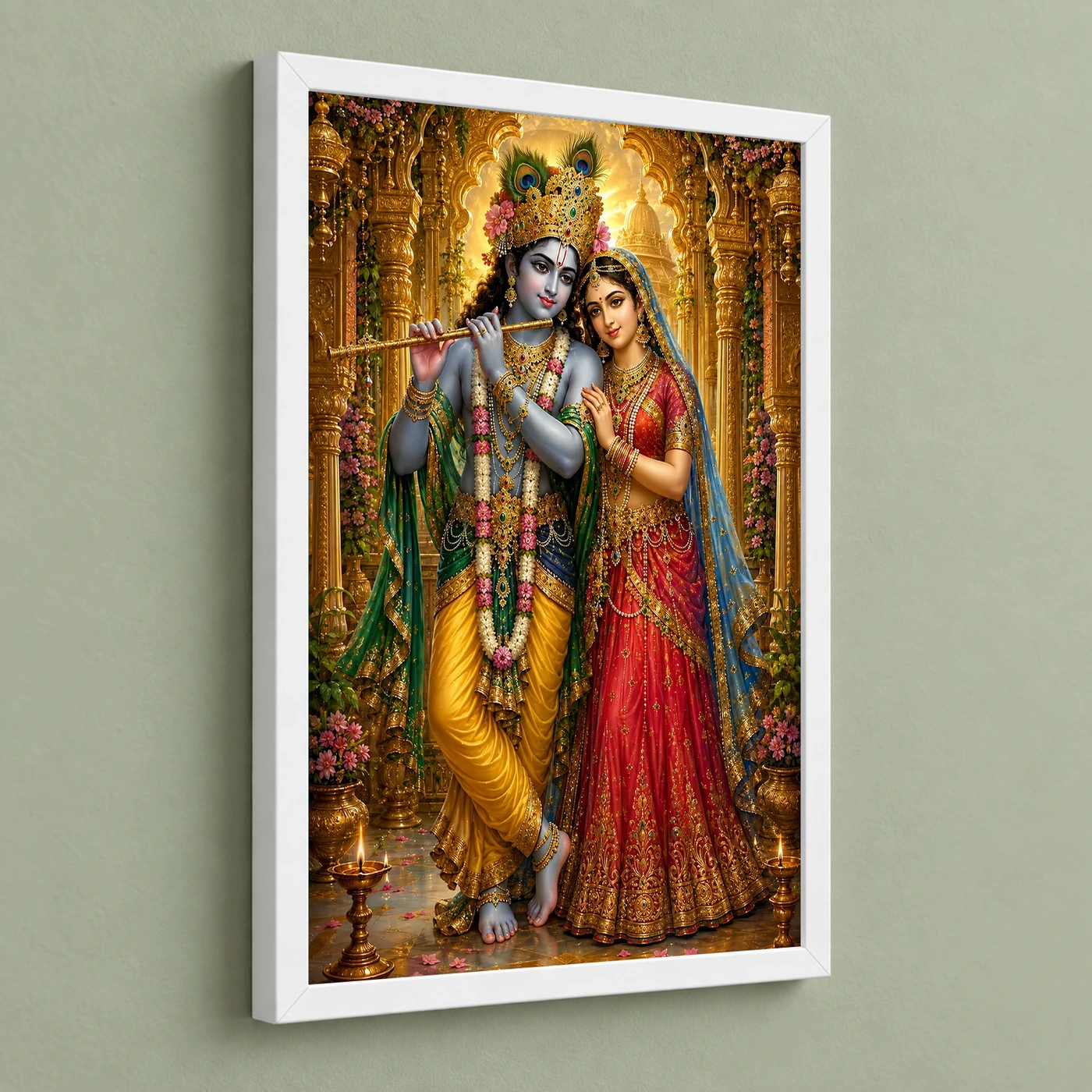 Radha Krishna Ornate Golden Temple Darshan Photo Frame, view 5