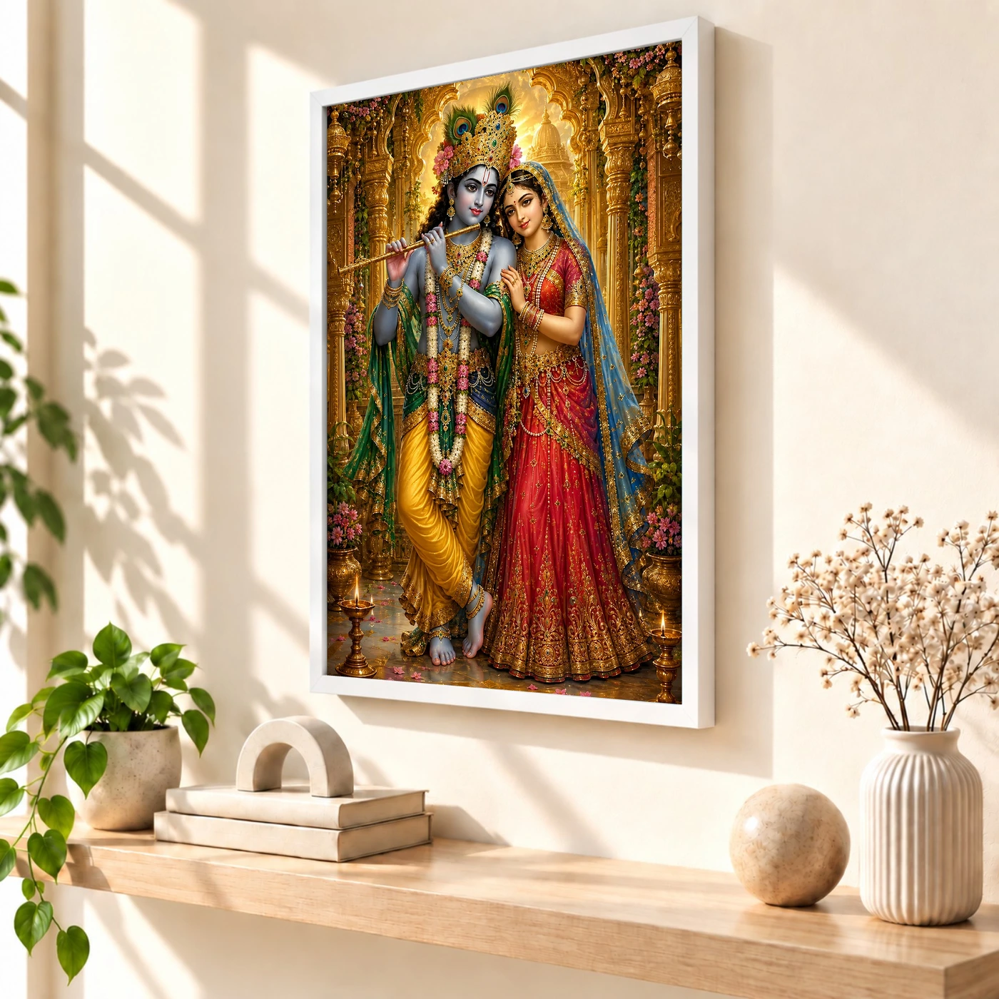 Radha Krishna Ornate Golden Temple Darshan Photo Frame, view 7