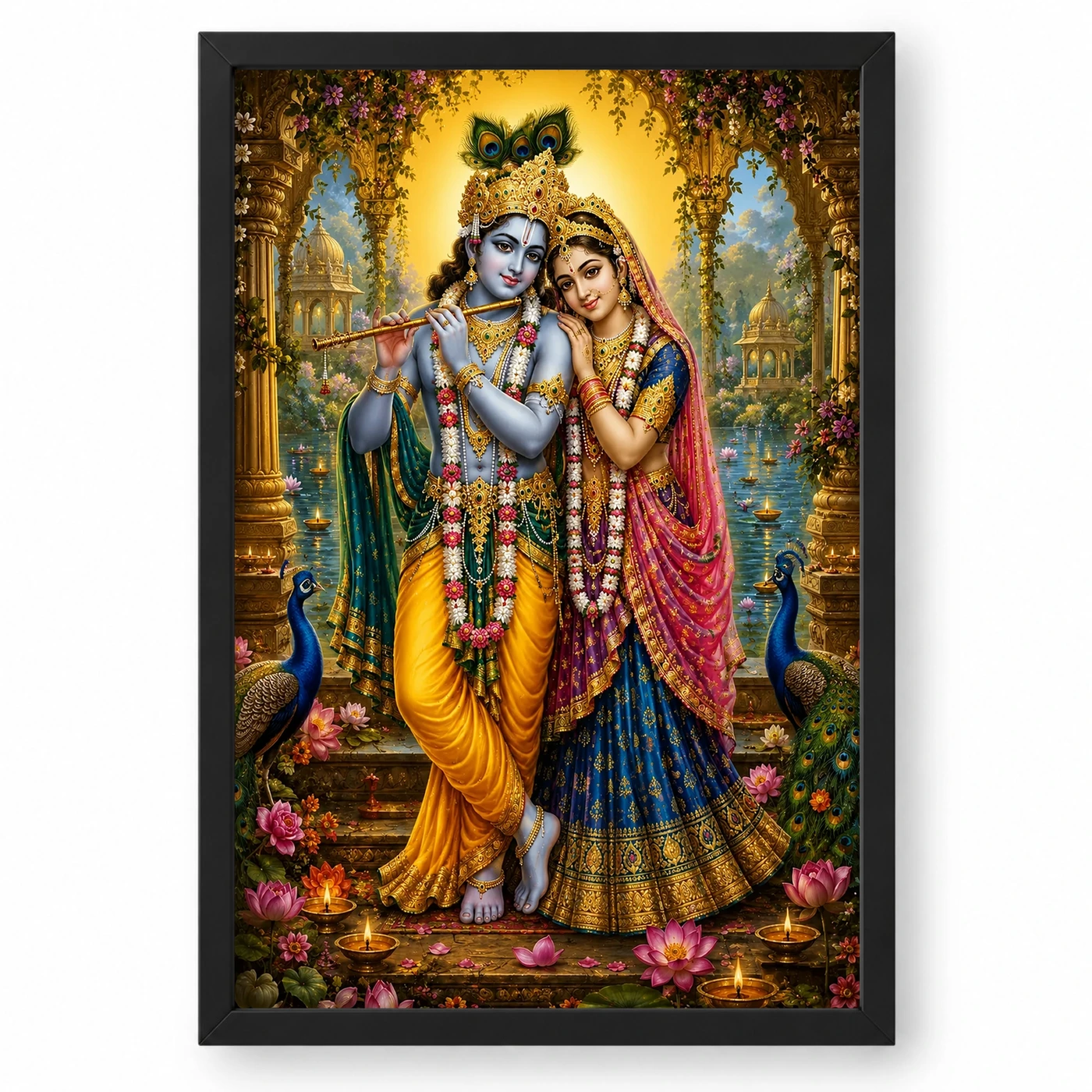 Radha Krishna Peaceful Home Mandir Composition Photo Frame