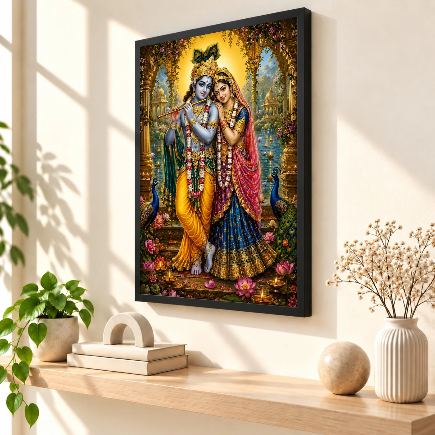 Radha Krishna Peaceful Home Mandir Composition Photo Frame, view 2