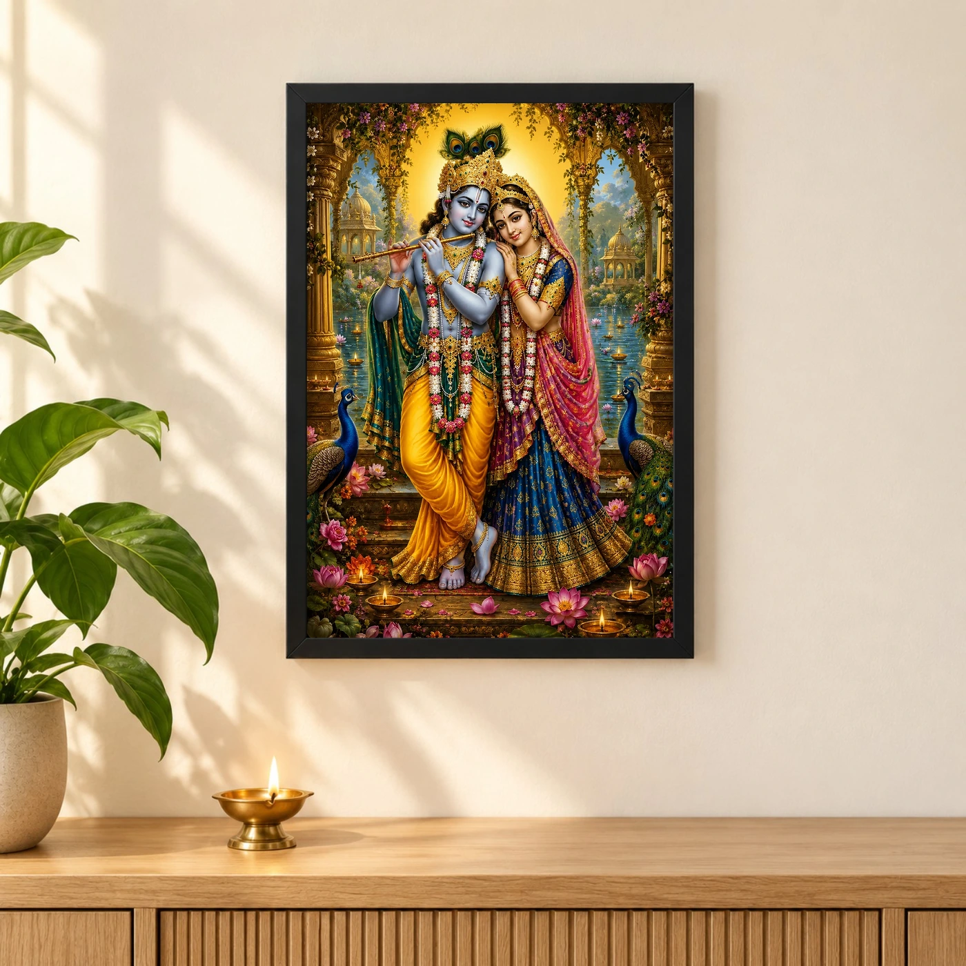 Radha Krishna Peaceful Home Mandir Composition Photo Frame, view 3