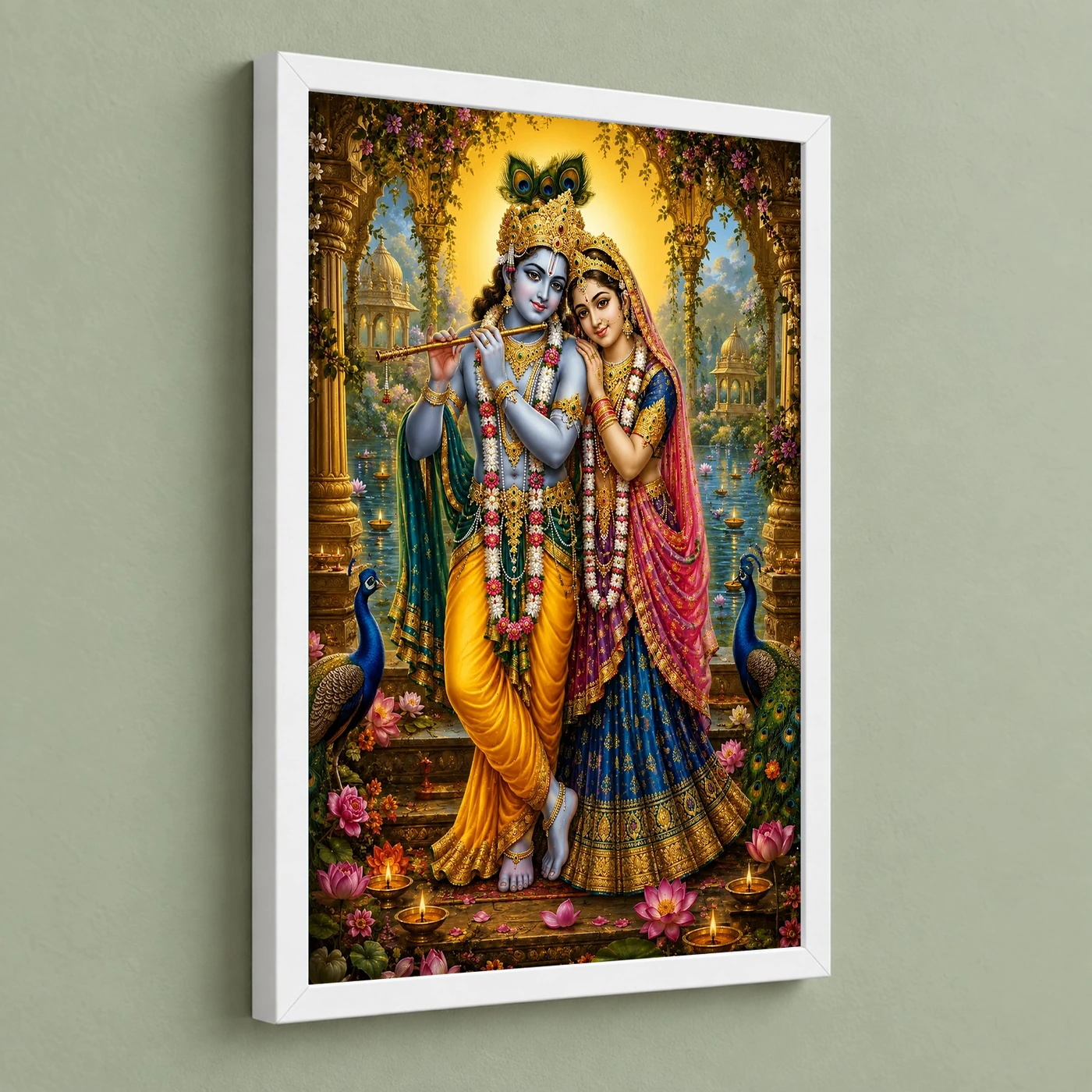 Radha Krishna Peaceful Home Mandir Composition Photo Frame, view 5