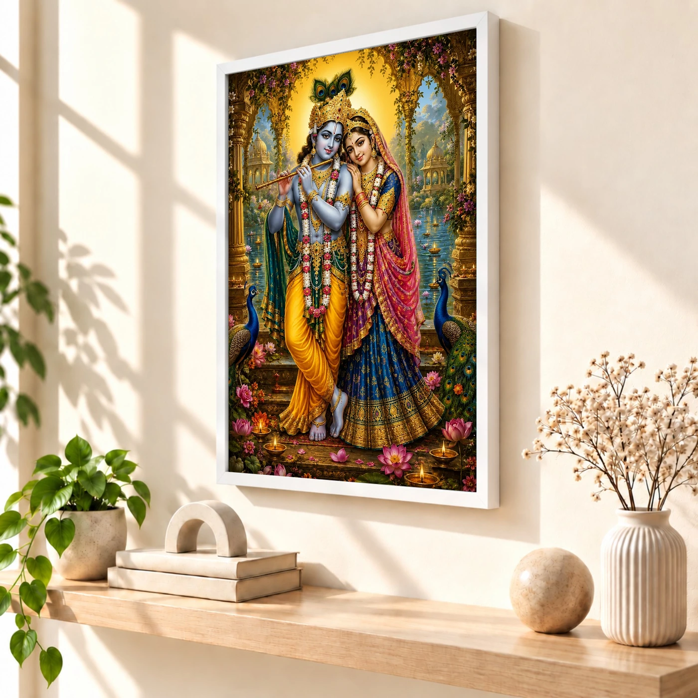 Radha Krishna Peaceful Home Mandir Composition Photo Frame, view 7