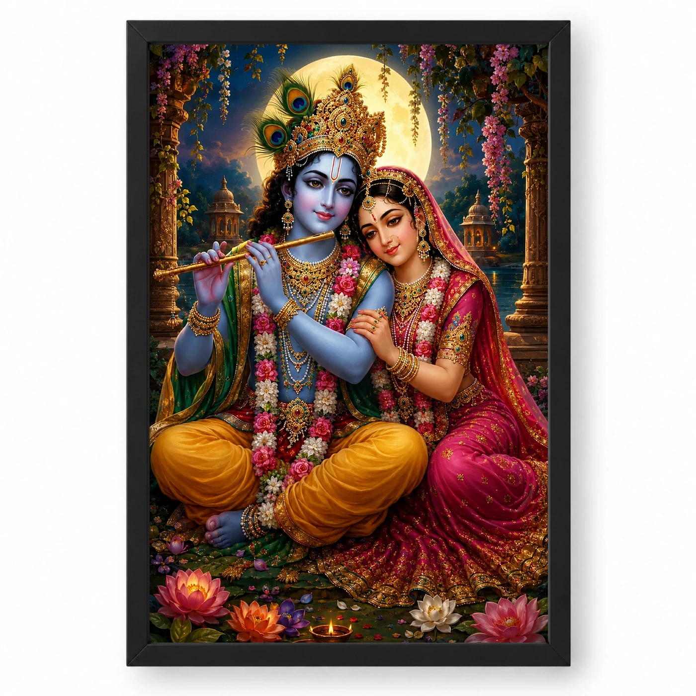 Radha Krishna Royal Jewel-Toned Portrait Photo Frame