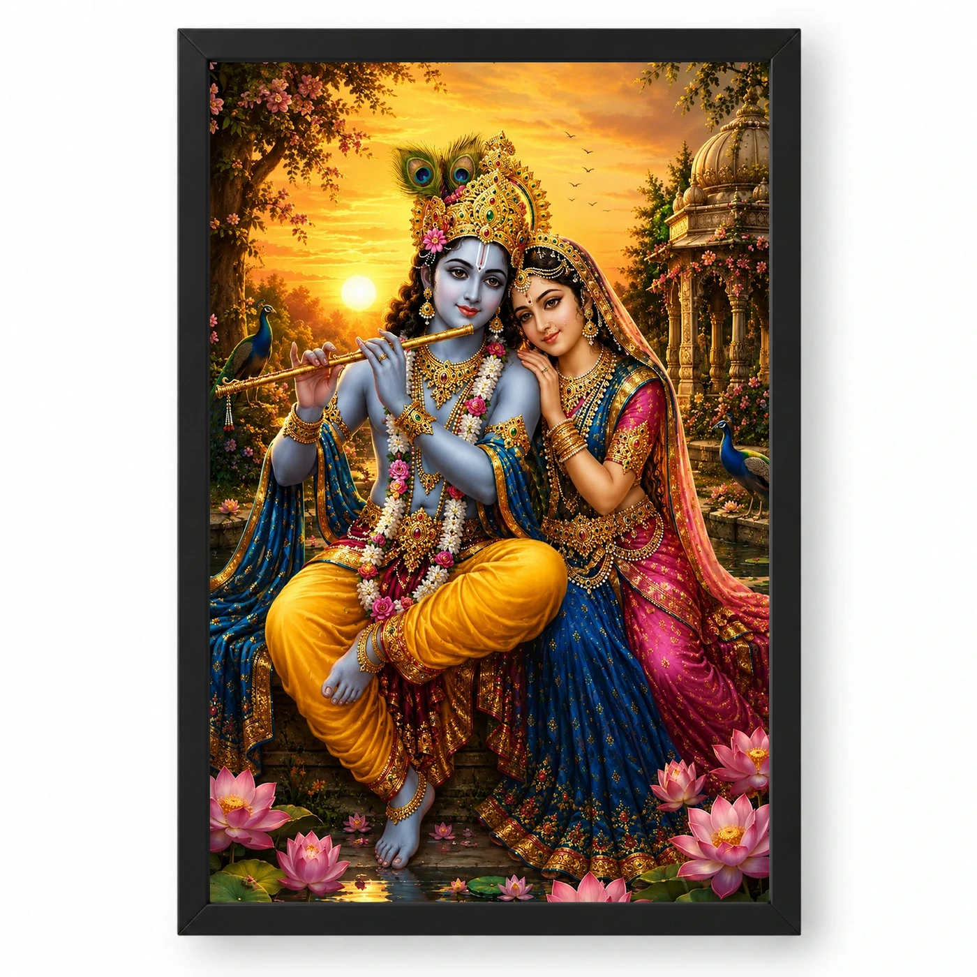 Radha Krishna Serene Sunrise Blessing Photo Frame