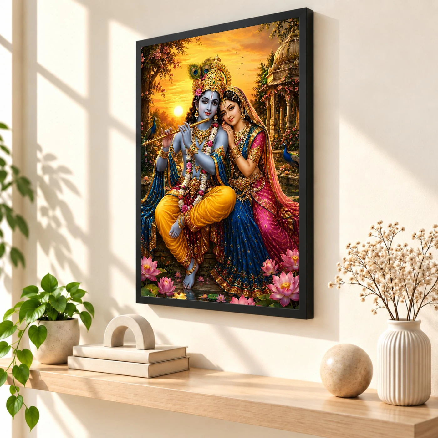 Radha Krishna Serene Sunrise Blessing Photo Frame, view 2