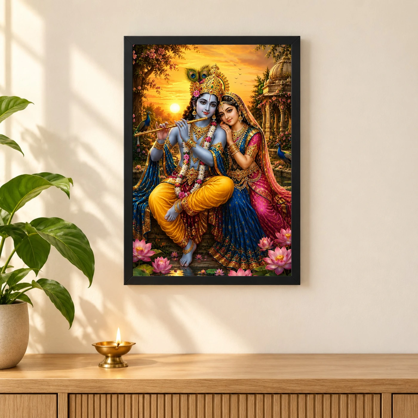 Radha Krishna Serene Sunrise Blessing Photo Frame, view 3