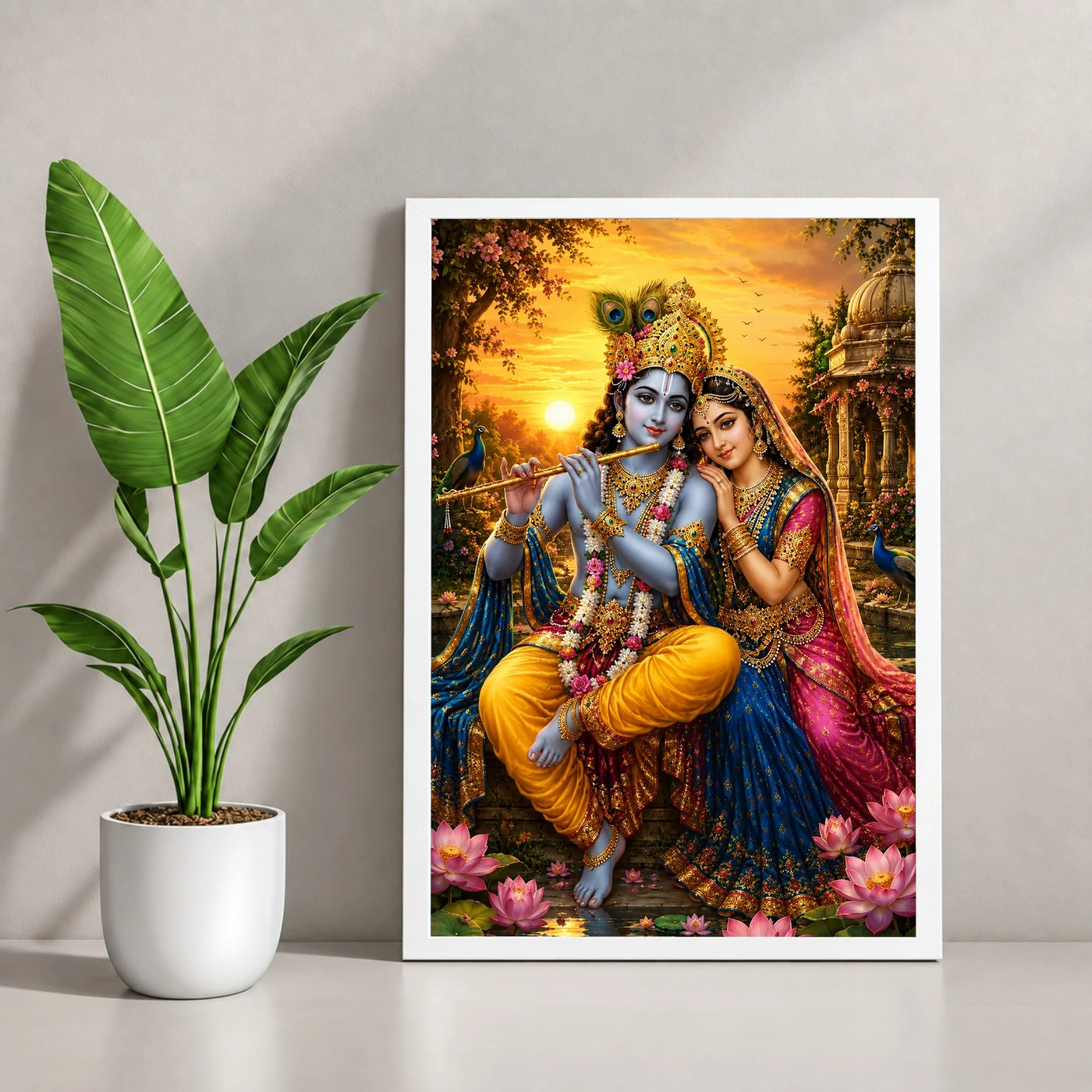 Radha Krishna Serene Sunrise Blessing Photo Frame, view 4