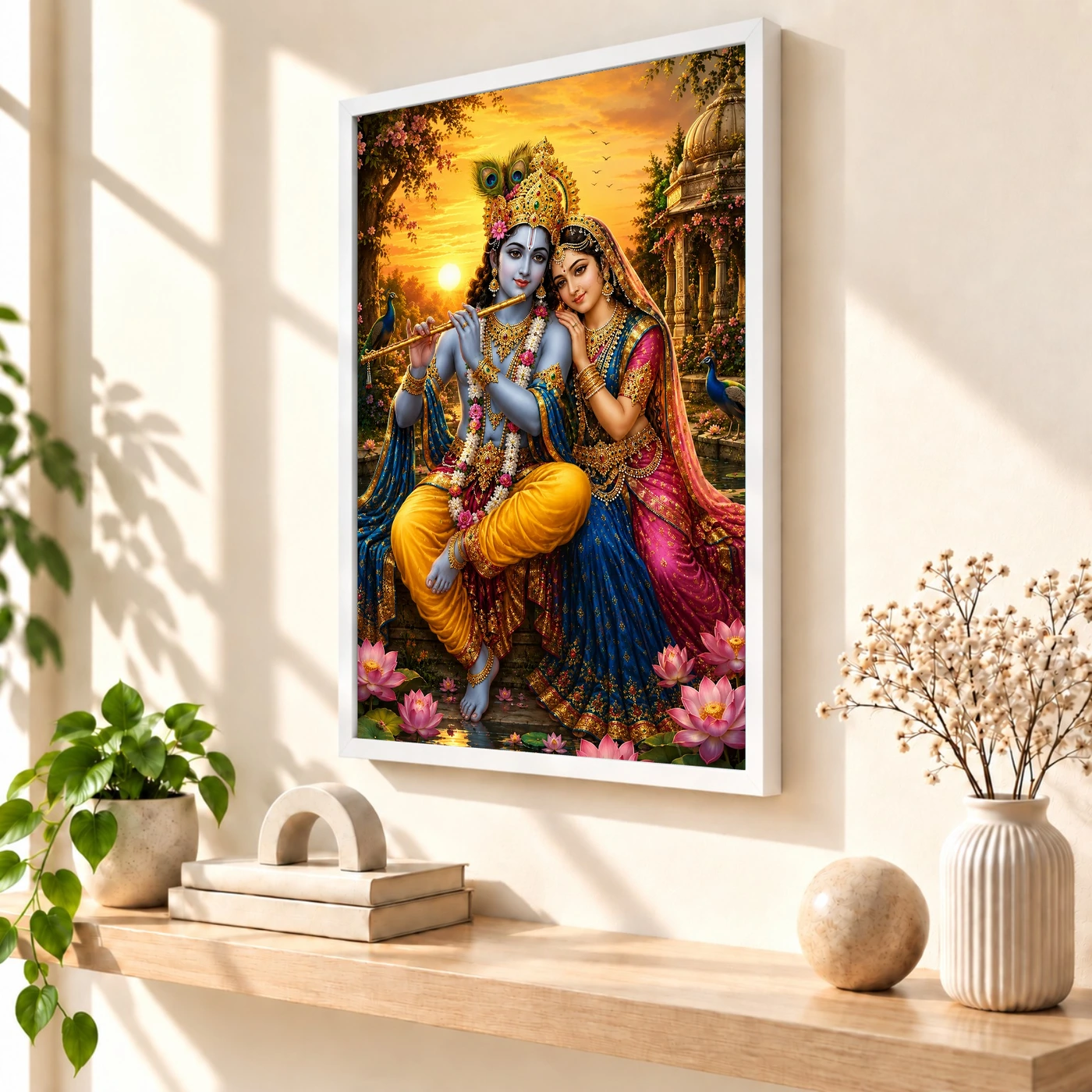 Radha Krishna Serene Sunrise Blessing Photo Frame, view 7
